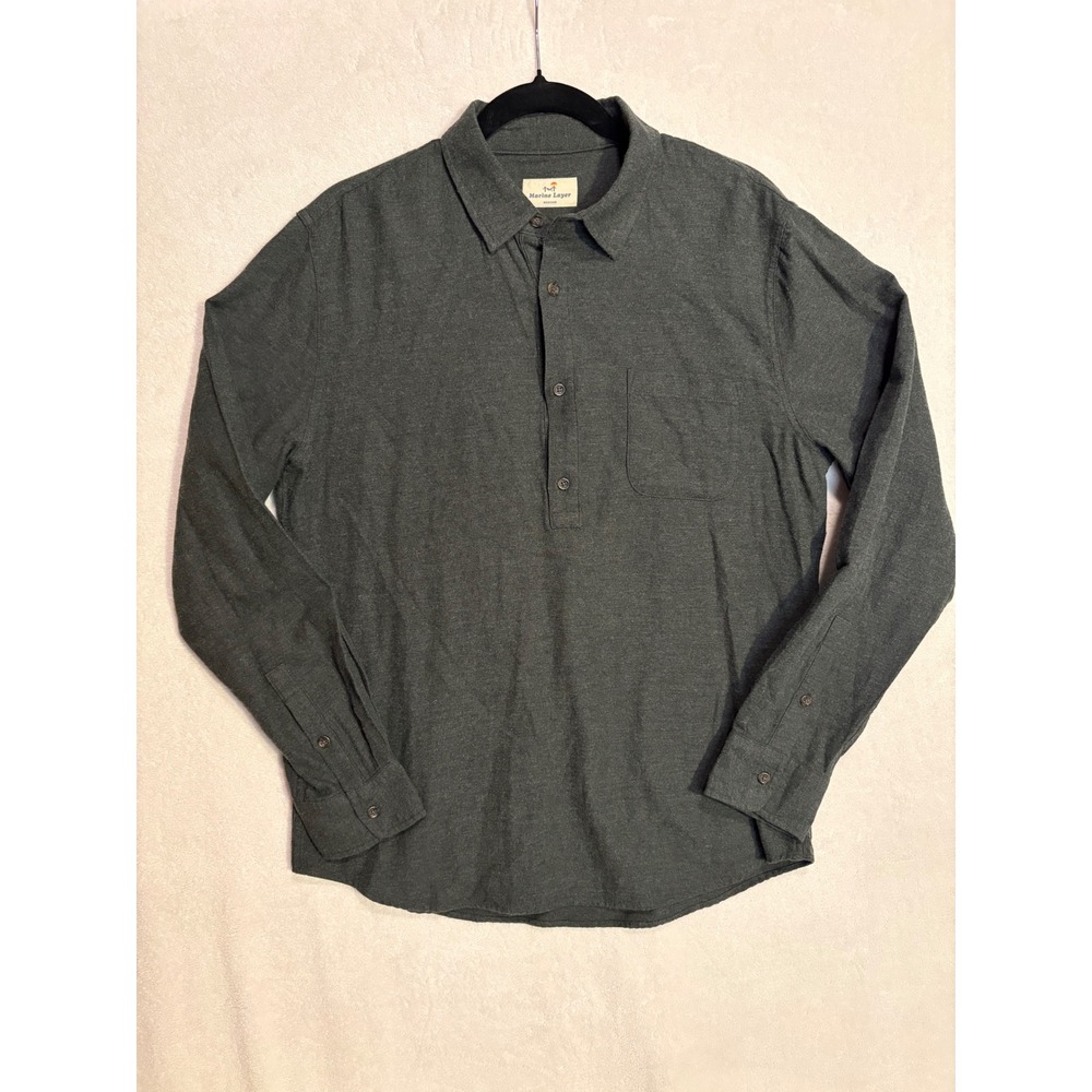 Marine Layer Mens Medium Popover Henley Shirt Charcoal Green Cotton Long Sleeve
